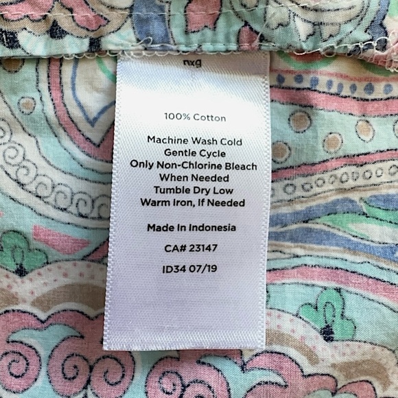 TALBOTS LONG SLEEVE PAISLEY BLOUSE BUTTON FRONT PURE COTTON PINK & BLUE | LARGE - Picture 10 of 11